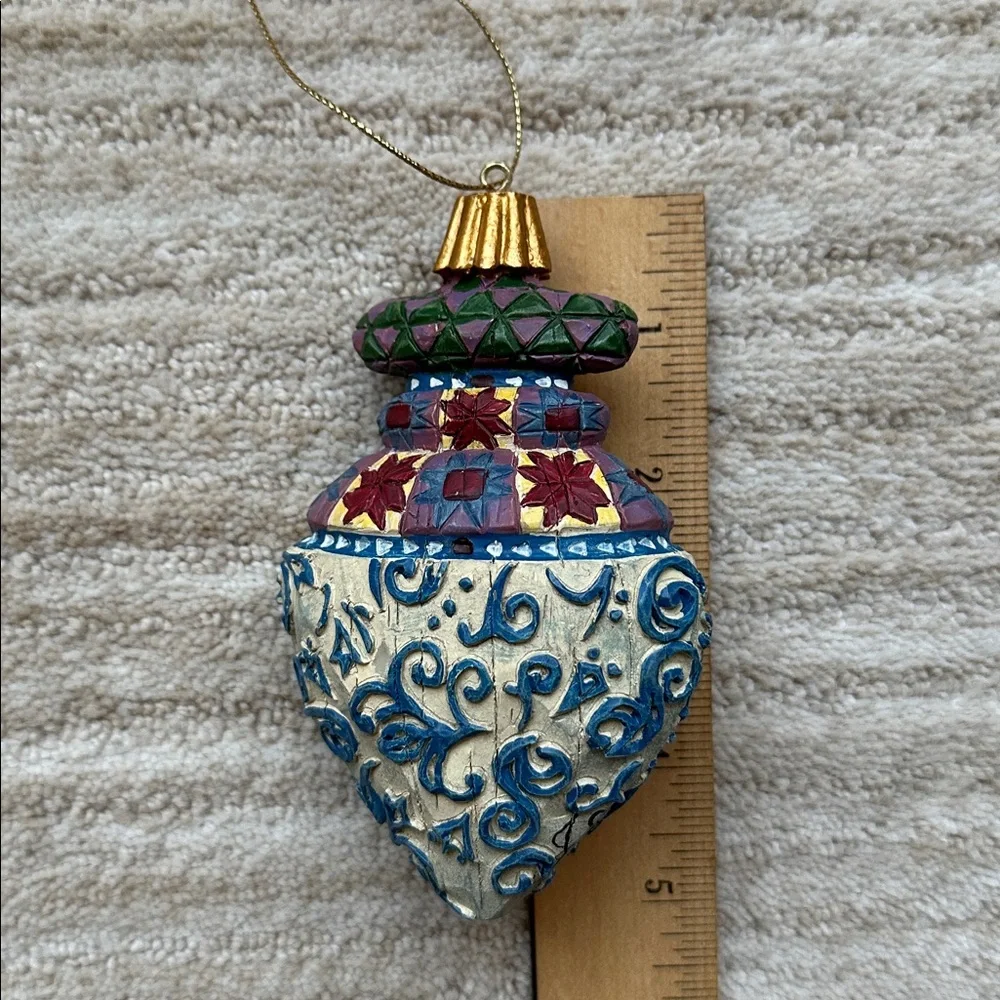 Signed JIM SHORE BLUE SWIRL DEBOSS CHRISTMAS ORNAMENT 118703 RETIRED ENESCO